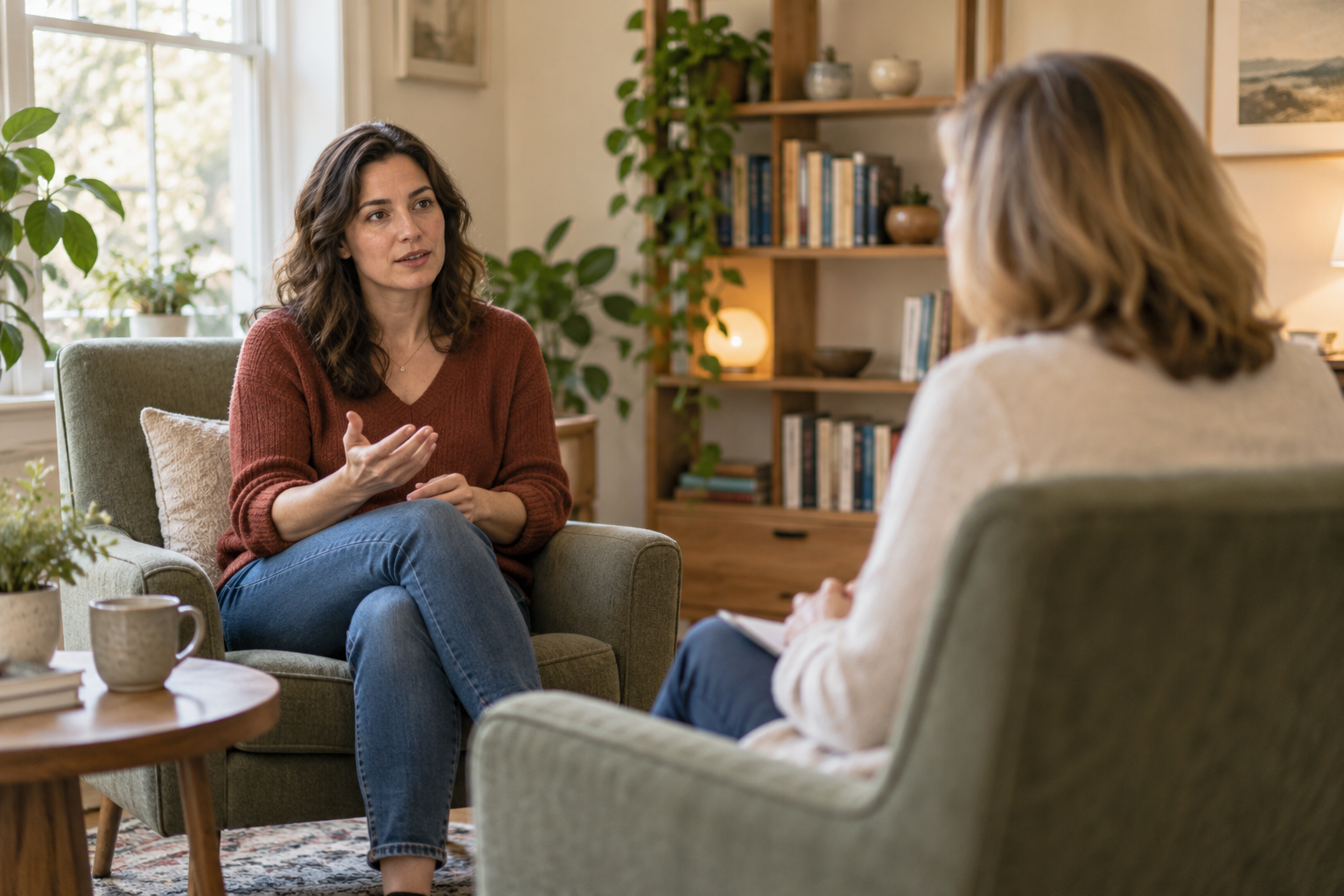 What is Psychodynamic Therapy Woman speaking with a therapist in a psychodynamic therapy room